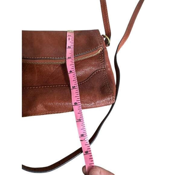 FRYE Crossbody Leather Purse Melissa Brown Double Zip Fold Over Flap - Picture 6 of 10